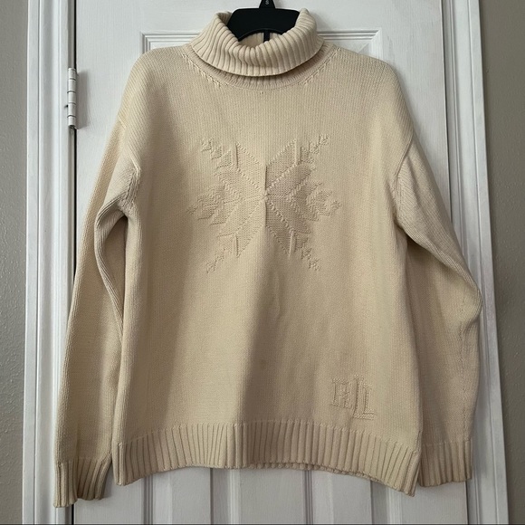 Lauren Ralph Lauren 100% Cotton Knit Turtleneck Sweater Size Medium - Picture 1 of 6